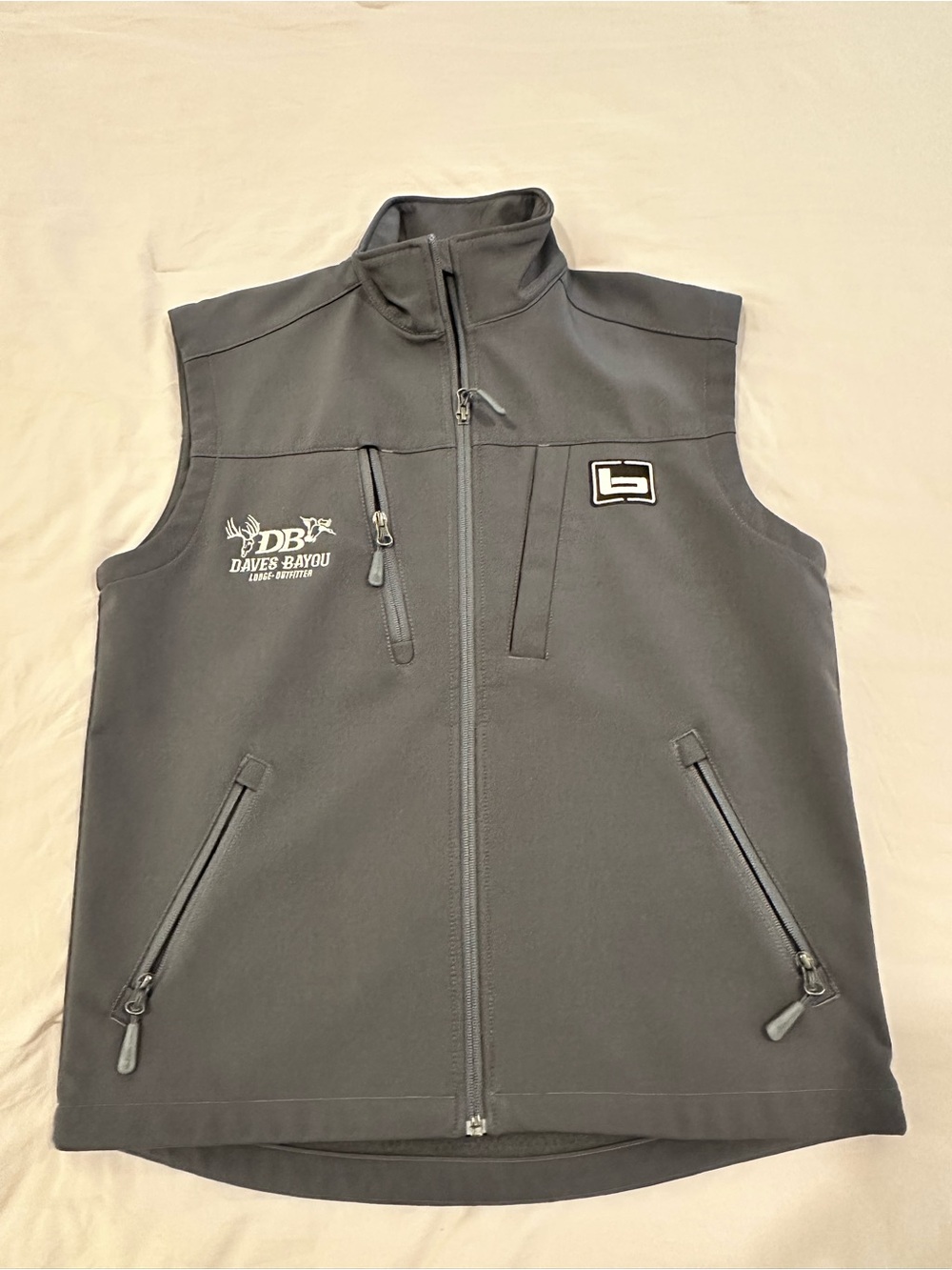 Men's Gray Softshell Vest with Daves Bayou Logo